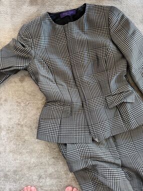 Ralph Lauren Black & White Glen Plaid Peplum Jacket
